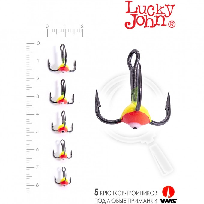 Крючок-тройник для приманок LUCKY JOHN 03SET с каплей цвет. 5шт. набор LJ99-003SET