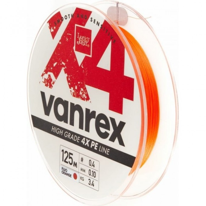 Леска плетёная LUCKY JOHN VANREX X4 BRAID FLUO ORANGE 125 м - 0,10 мм LJ4113-010