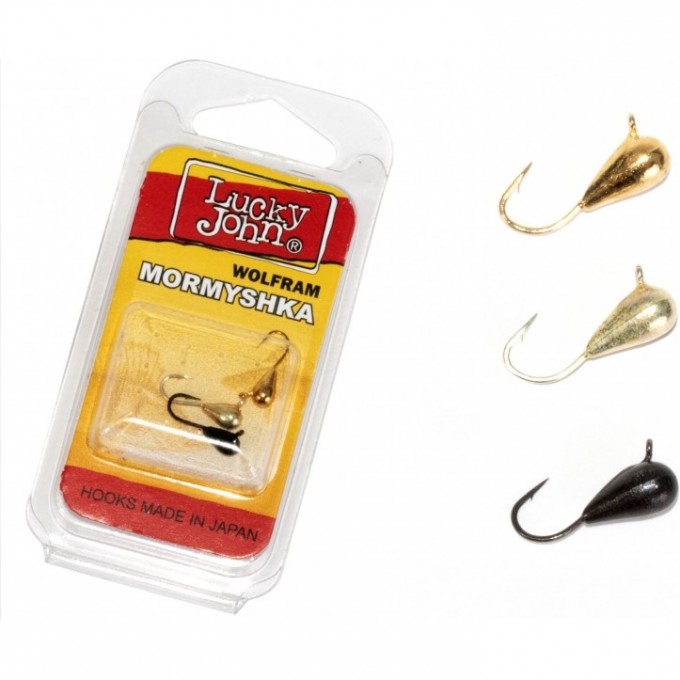 Мормышки вольфрамовые LUCKY JOHN 3шт набор 14, КАПЛЯ с петелькой, диаметр 030мм, цвет G, S, B блистер LJTM-014SET