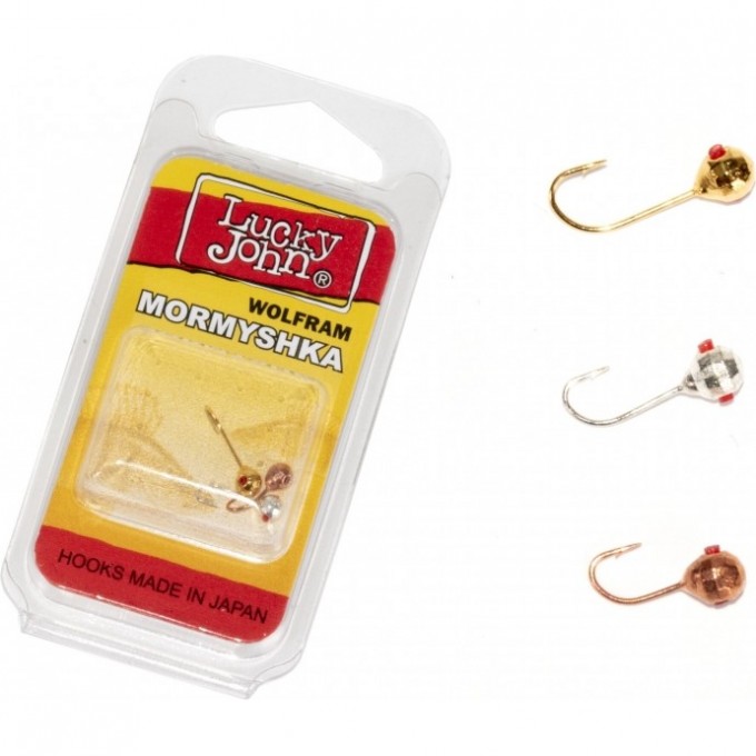 Мормышки вольфрамовые LUCKY JOHN 3шт набор 6, ШАР граненный с отверстием и кембриком MIX, диаметр 030 цвет G, S, C LJTM-006SET