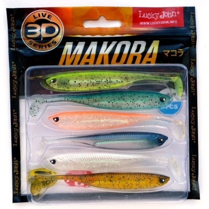 Виброхвост LUCKY JOHN 3D SERIES MAKORA SHAD TAIL 4.0in (10 см), цвет mix1 6Шт. 140408-MIX1
