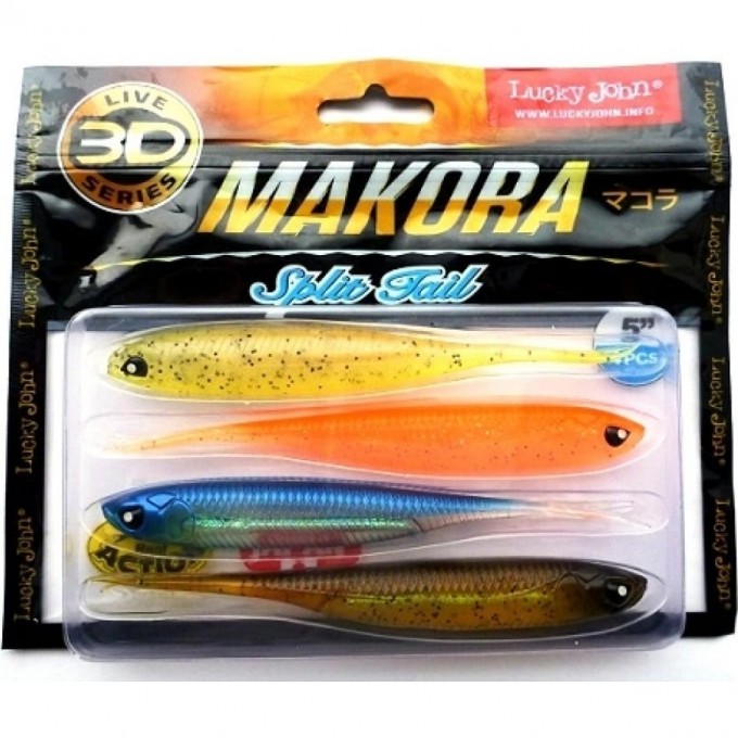 Виброхвост LUCKY JOHN 3D SERIES MAKORA SPLIT TAIL 5.0in (12,7 см), цвет mix1 4Шт. 140411-MIX1